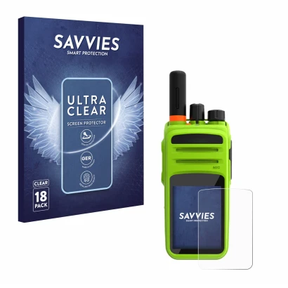 Front side of a product packaging with the brand logo Savvies. Next to it is the device Talkpod N58 Plus shown with the corres