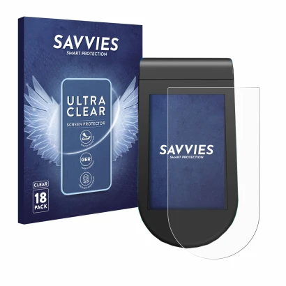 Front side of a product packaging with the brand logo Savvies. Next to it is the device SoFlow SO4 Pro MAX shown with the corr