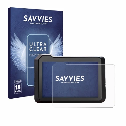 Front side of a product packaging with the brand logo Savvies. Next to it is the device KTM 990 Duke 2024 shown with the corre