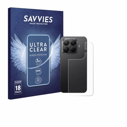 Front side of a product packaging with the brand logo Savvies. Next to it is the device Xiaomi 15T Pro (Back) shown with the c