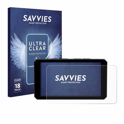 Front side of a product packaging with the brand logo Savvies. Next to it is the device Chigee AIO-6 LTE 4G shown with the cor