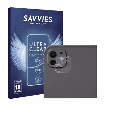 Front side of a product packaging with the brand logo Savvies. Next to it is the device Apple iPad Pro 13" 2025 (ONLY Camera L