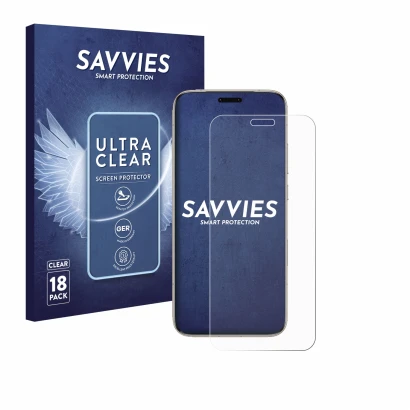 Front side of a product packaging with the brand logo Savvies. Next to it is the device Honor Magic 8 Pro shown with the corre
