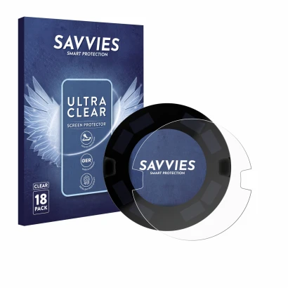 Front side of a product packaging with the brand logo Savvies. Next to it is the device OOONO P-DISC NO3 shown with the corres