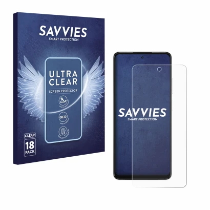 Front side of a product packaging with the brand logo Savvies. Next to it is the device Oppo A5x shown with the corresponding 