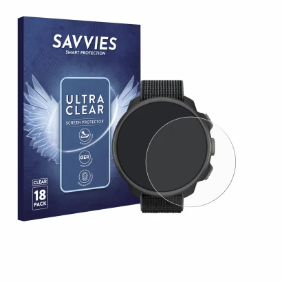 Front side of a product packaging with the brand logo Savvies. Next to it is the device Suunto Nautic S shown with the corresp