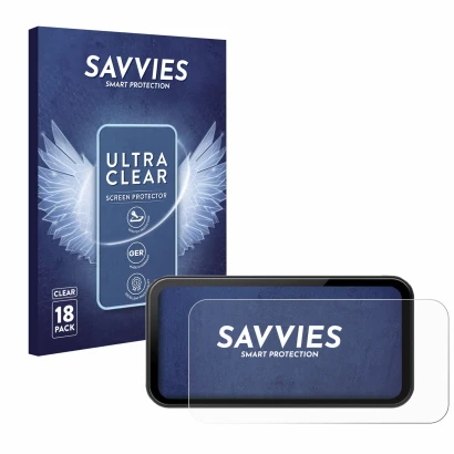Front side of a product packaging with the brand logo Savvies. Next to it is the device Wonsidary W622 6.25" shown with the co