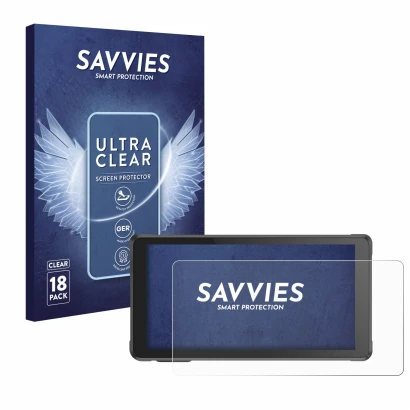 Front side of a product packaging with the brand logo Savvies. Next to it is the device Interphone RideSync shown with the cor