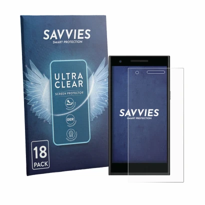 Front side of a product packaging with the brand logo Savvies. Next to it is the device Philips S396 shown with the correspond