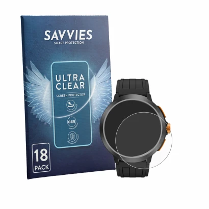 Front side of a product packaging with the brand logo Savvies. Next to it is the device Cubot BeatBox shown with the correspon