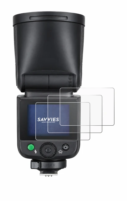 Image of the device Godox V1 mid with a wide variety of screen protectors.