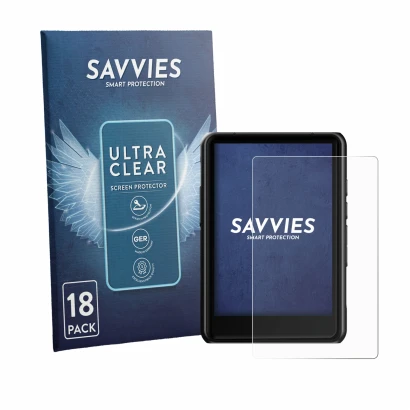 Front side of a product packaging with the brand logo Savvies. Next to it is the device Hiby R3 Pro II shown with the correspo