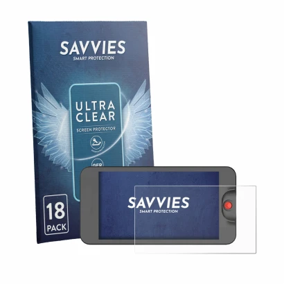 Front side of a product packaging with the brand logo Savvies. Next to it is the device Osee T5 Plus shown with the correspond