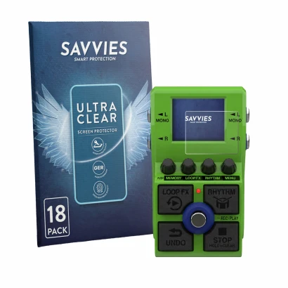 Front side of a product packaging with the brand logo Savvies. Next to it is the device Zoom MS-90LP Plus shown with the corre
