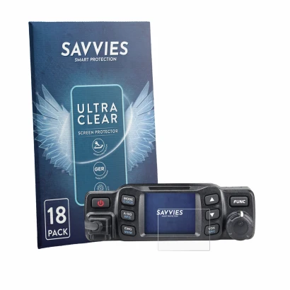 Front side of a product packaging with the brand logo Savvies. Next to it is the device Albrecht AE 5900 Mini shown with the c