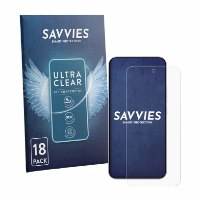 Front side of a product packaging with the brand logo Savvies. Next to it is the device Xiaomi Redmi Note 17 Pro Max 5G shown 