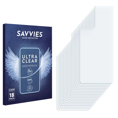 Front side of a product packaging with the brand logo Savvies. Next to it is the corresponding screen protector.