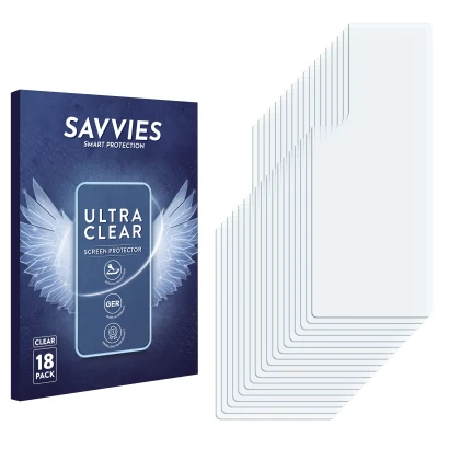 Front side of a product packaging with the brand logo Savvies. Next to it is the corresponding screen protector.