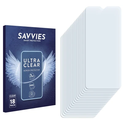 Front side of a product packaging with the brand logo Savvies. Next to it is the corresponding screen protector.