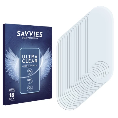 Front side of a product packaging with the brand logo Savvies. Next to it is the corresponding screen protector.