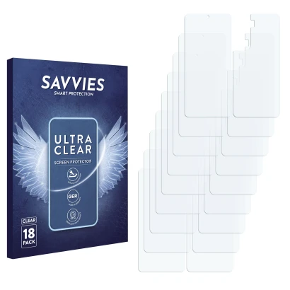 Front side of a product packaging with the brand logo Savvies. Next to it is the corresponding screen protector.