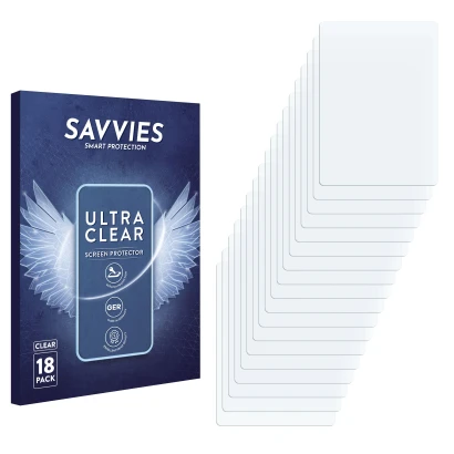 Front side of a product packaging with the brand logo Savvies. Next to it is the corresponding screen protector.