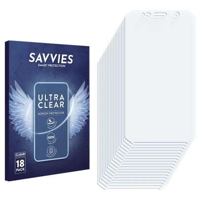 Front side of a product packaging with the brand logo Savvies. Next to it is the corresponding screen protector.