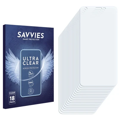 Front side of a product packaging with the brand logo Savvies. Next to it is the corresponding screen protector.
