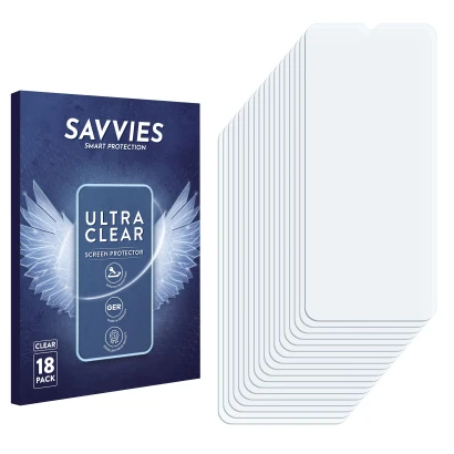 Front side of a product packaging with the brand logo Savvies. Next to it is the corresponding screen protector.