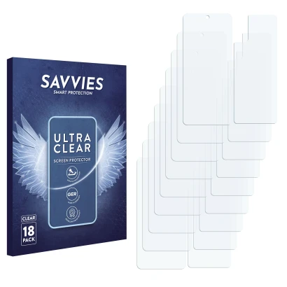 Front side of a product packaging with the brand logo Savvies. Next to it is the corresponding screen protector.