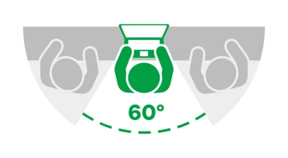 Symbolic image with device and privacy filter: 60° visible area, 30° blocked on each side.