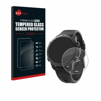 Front side of a product packaging with the brand logo Savvies. Next to it is the device Wahoo Elemnt Rival shown with the corr