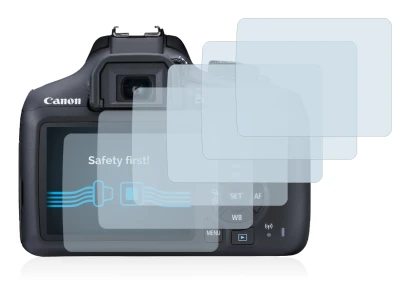 Image of the device Canon EOS 1300D with a wide variety of screen protectors.