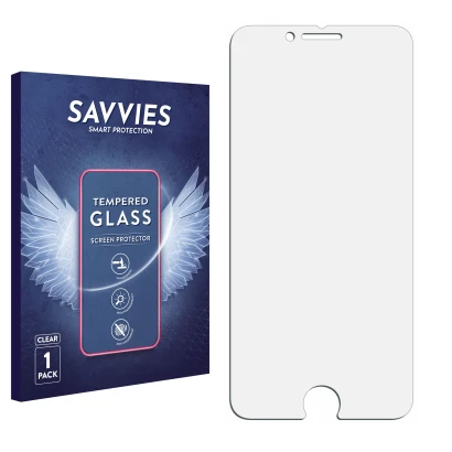 Front side of a product packaging with the brand logo Savvies. Next to it is the corresponding screen protector.