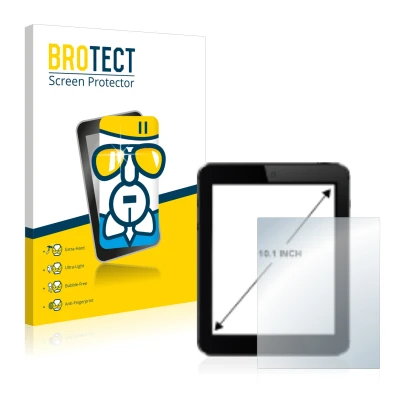 Front side of a product packaging with the brand logo BROTECT. Next to it is the device shown with the corresponding screen pr