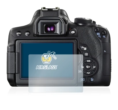 Image of the device Canon EOS 750D with a wide variety of screen protectors.