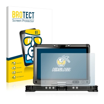 Front side of a product packaging with the brand logo BROTECT. Next to it is the device Getac V110 shown with the correspondin