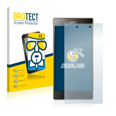 Front side of a product packaging with the brand logo BROTECT. Next to it is the device Sony Xperia Z5 Premium shown with the 