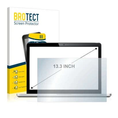 Front side of a product packaging with the brand logo BROTECT. Next to it is the device shown with the corresponding screen pr
