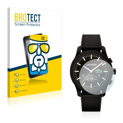 Front side of a product packaging with the brand logo BROTECT. Next to it is the device Lacoste 12.12 Contact shown with the c