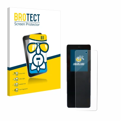 Front side of a product packaging with the brand logo BROTECT. Next to it is the device Stromer ST2 Omni-Display shown with th