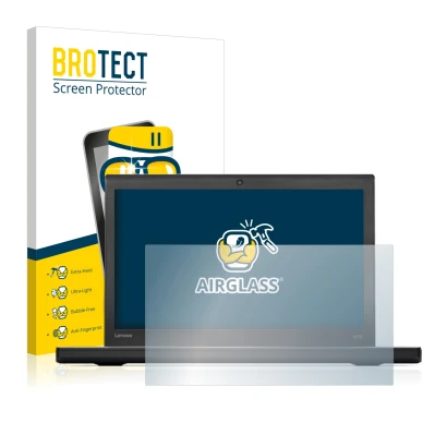 Front side of a product packaging with the brand logo BROTECT. Next to it is the device Lenovo ThinkPad X270 shown with the co