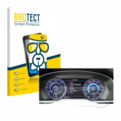 Front side of a product packaging with the brand logo BROTECT. Next to it is the device Volkswagen Tiguan 2017 Active Info Coc