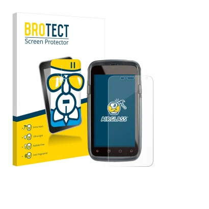 Front side of a product packaging with the brand logo BROTECT. Next to it is the device Honeywell Dolphin CT60 shown with the 