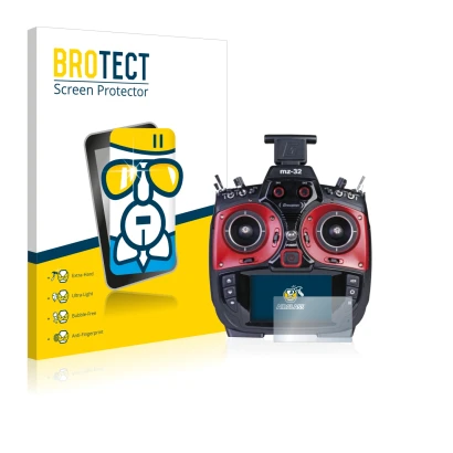 Front side of a product packaging with the brand logo BROTECT. Next to it is the device Graupner MZ-32 (3.Gen) shown with the 