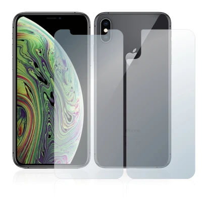 Image of the device Apple iPhone Xs (Front+Back) with a wide variety of screen protectors.