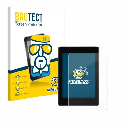 Front side of a product packaging with the brand logo BROTECT. Next to it is the device Amazon Kindle Paperwhite 2018 (10th Ge