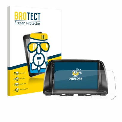 Front side of a product packaging with the brand logo BROTECT. Next to it is the device Mazda CX-5 2017 Infotainment System sh