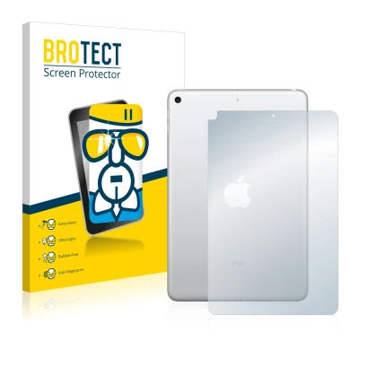 Front side of a product packaging with the brand logo BROTECT. Next to it is the device Apple iPad Mini 5 2019 (Back, 5th Gen.
