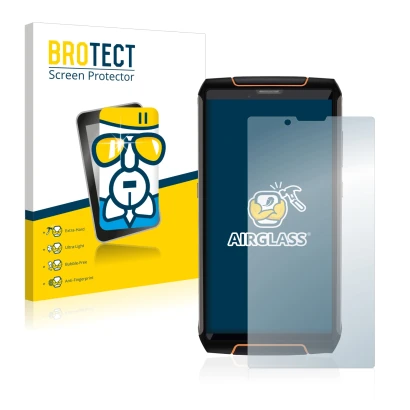 Front side of a product packaging with the brand logo BROTECT. Next to it is the device Cubot King Kong 3 shown with the corre